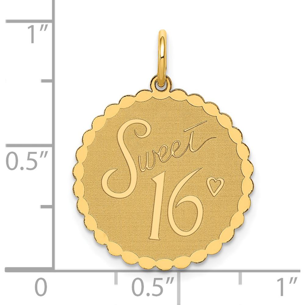 14K Yellow Gold Sweet 16 Engravable Round Disc Charm Pendant by Oro Pregiato