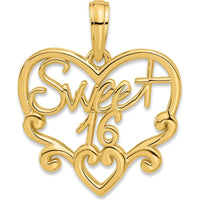 14K Yellow Gold Sweet 16 Heart Charm Pendant - Polished Finish by Oro Pregiato