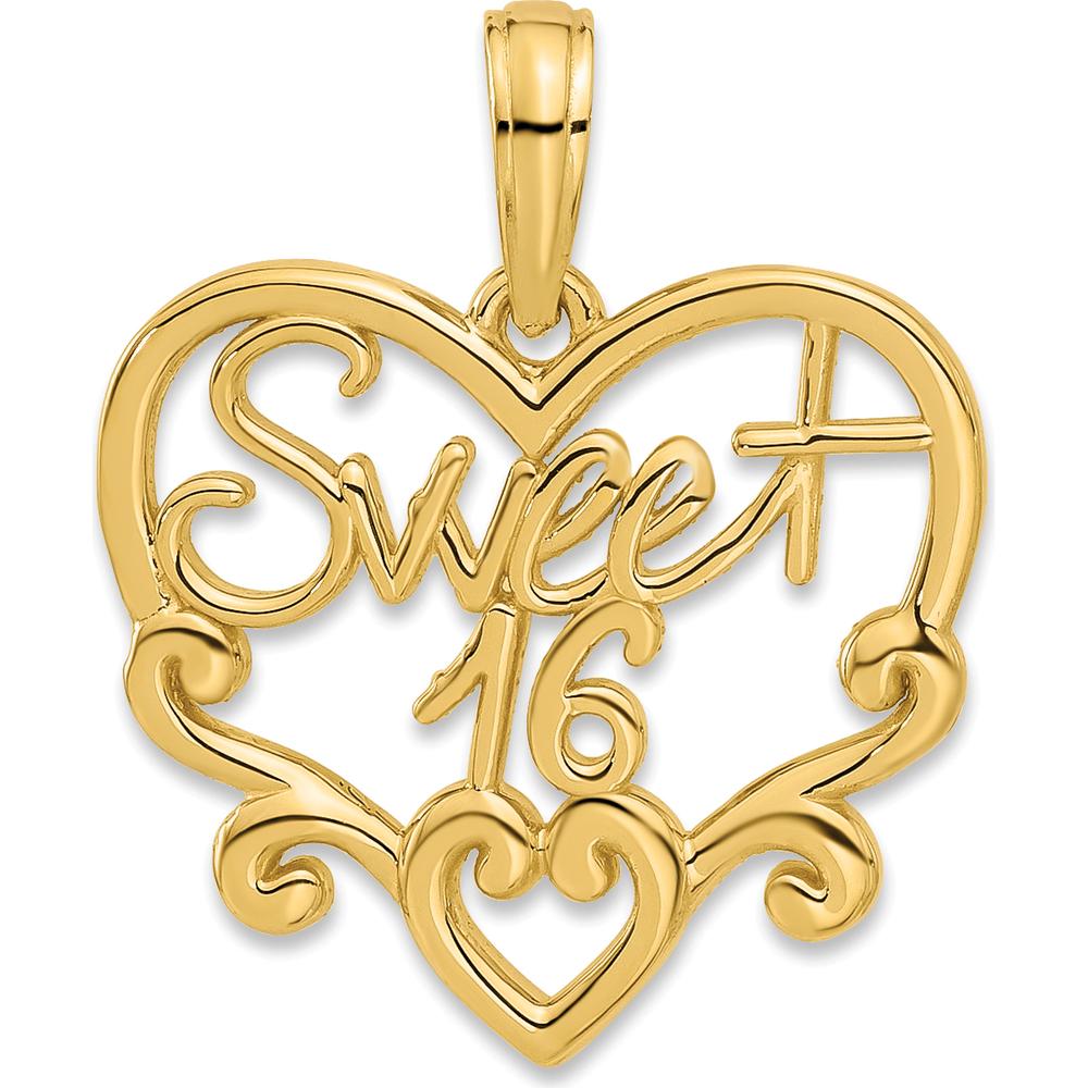 14K Yellow Gold Sweet 16 Heart Charm Pendant - Polished Finish by Oro Pregiato
