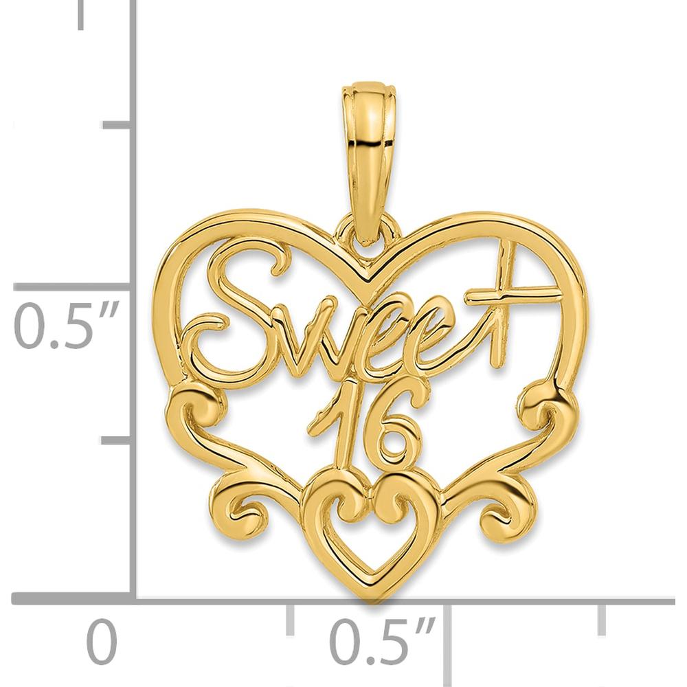 14K Yellow Gold Sweet 16 Heart Charm Pendant - Polished Finish by Oro Pregiato