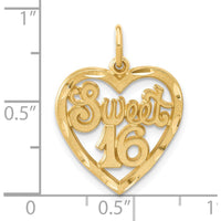 14K Yellow Gold Sweet 16 Heart Charm with Diamond-Cut Finish by Oro Pregiato