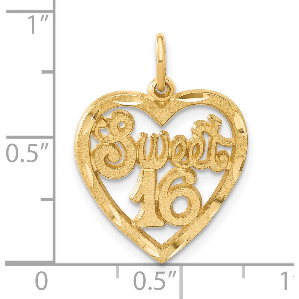 14K Yellow Gold Sweet 16 Heart Charm with Diamond-Cut Finish by Oro Pregiato