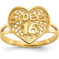 14K Yellow Gold "Sweet 16" Heart Ring with Polished Finish and Mesh Texture by Oro Pregiato