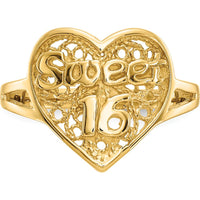 14K Yellow Gold "Sweet 16" Heart Ring with Polished Finish and Mesh Texture by Oro Pregiato