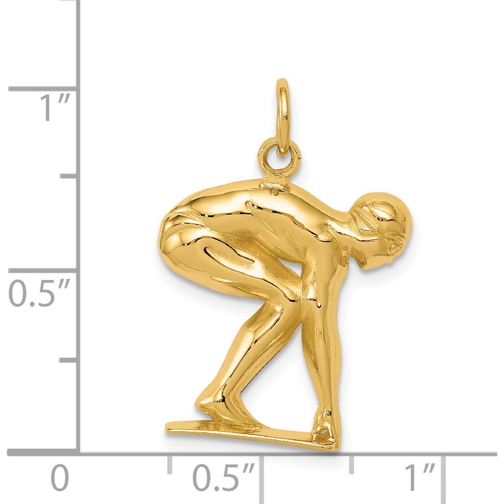 14K Yellow Gold Swimmer/Diver Charm Pendant - Polished Finish by Oro Pregiato