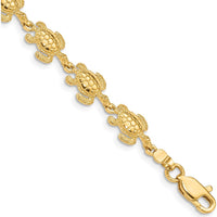 14K Yellow Gold Swimming Sea Turtle Bracelet - 7.25" Length by Oro Pregiato