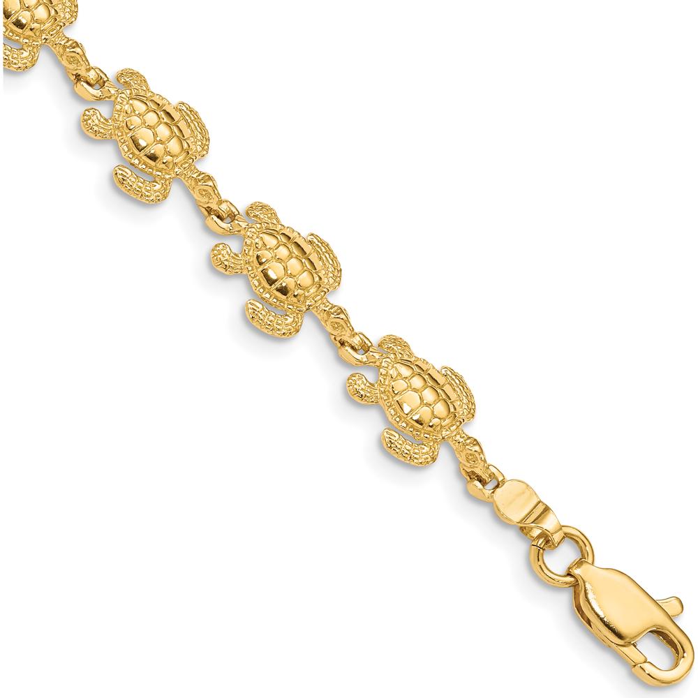 14K Yellow Gold Swimming Sea Turtle Bracelet - 7.25" Length by Oro Pregiato
