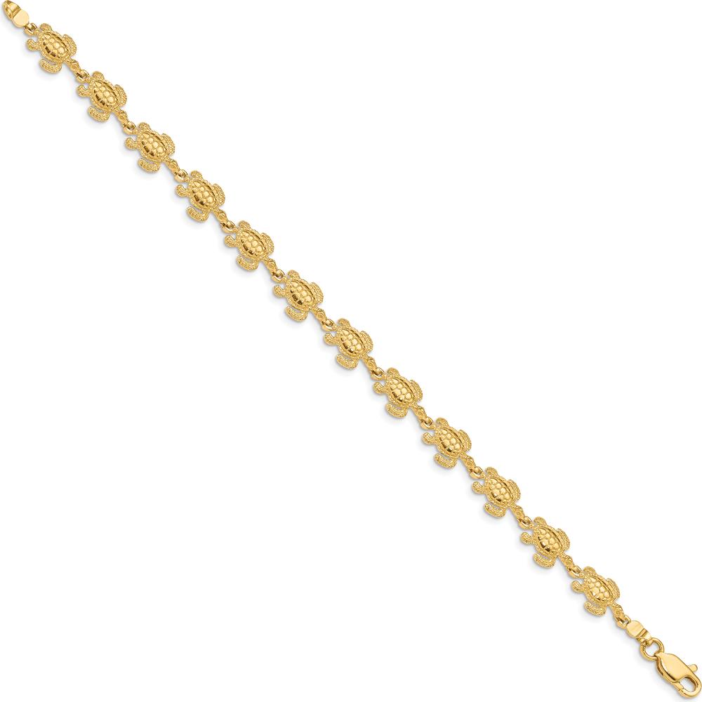 14K Yellow Gold Swimming Sea Turtle Bracelet - 7.25" Length by Oro Pregiato