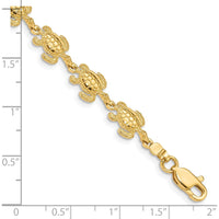14K Yellow Gold Swimming Sea Turtle Bracelet - 7.25" Length by Oro Pregiato