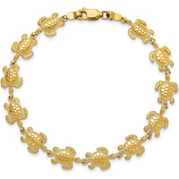 14K Yellow Gold Swimming Sea Turtle Bracelet - 7.25" Length by Oro Pregiato