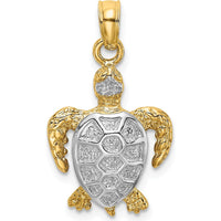 14K Yellow Gold Swimming Sea Turtle Charm with White Rhodium Accents - 24mm by Oro Pregiato