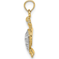 14K Yellow Gold Swimming Sea Turtle Charm with White Rhodium Accents - 24mm by Oro Pregiato