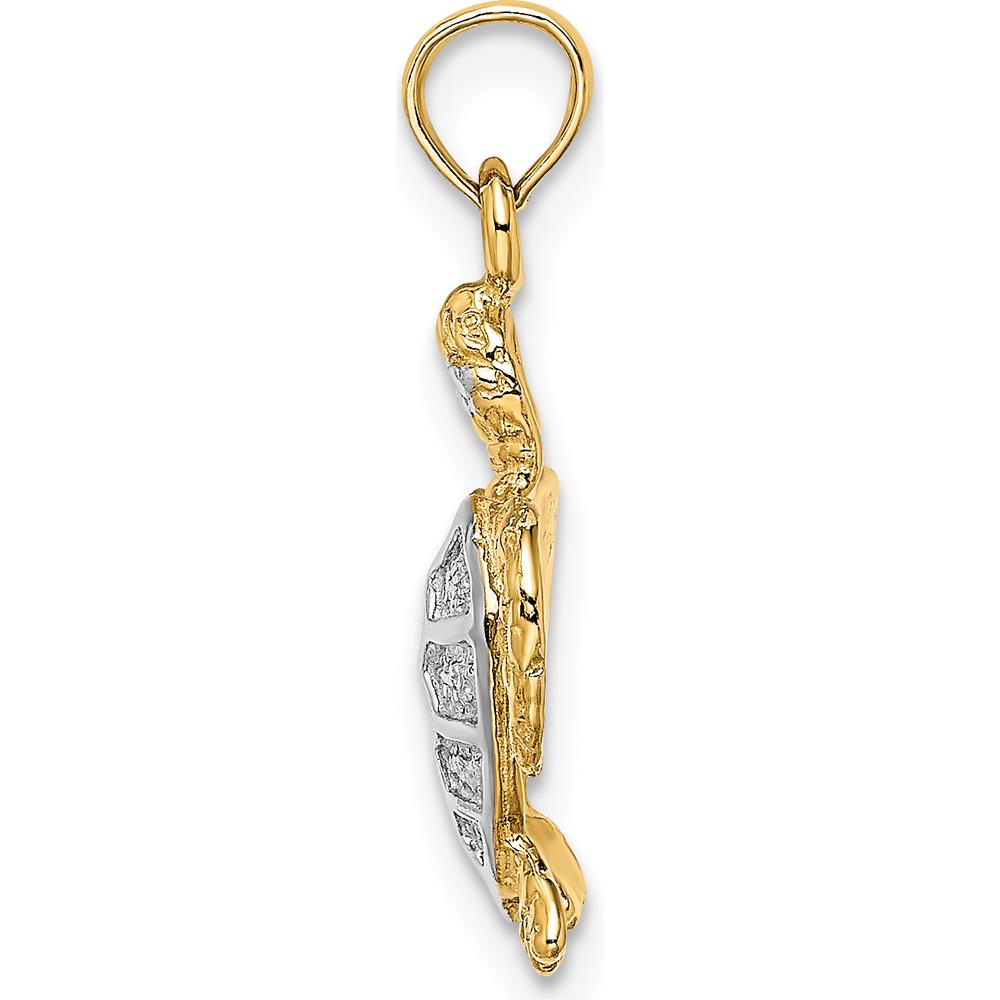 14K Yellow Gold Swimming Sea Turtle Charm with White Rhodium Accents - 24mm by Oro Pregiato