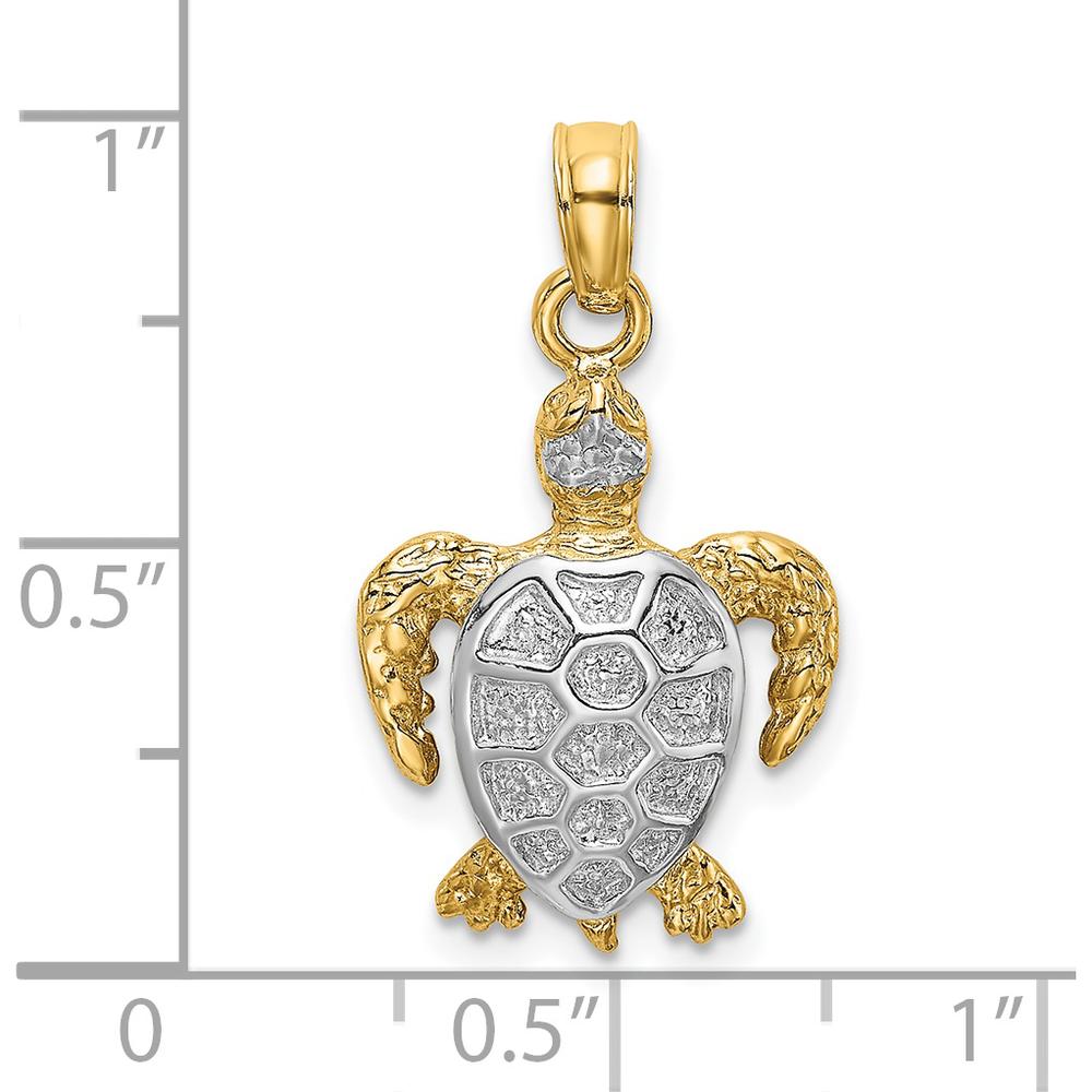 14K Yellow Gold Swimming Sea Turtle Charm with White Rhodium Accents - 24mm by Oro Pregiato
