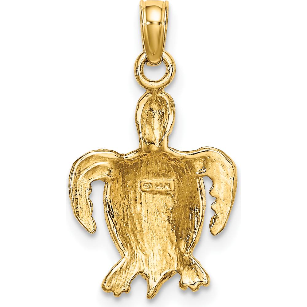 14K Yellow Gold Swimming Sea Turtle Charm with White Rhodium Accents - 24mm by Oro Pregiato