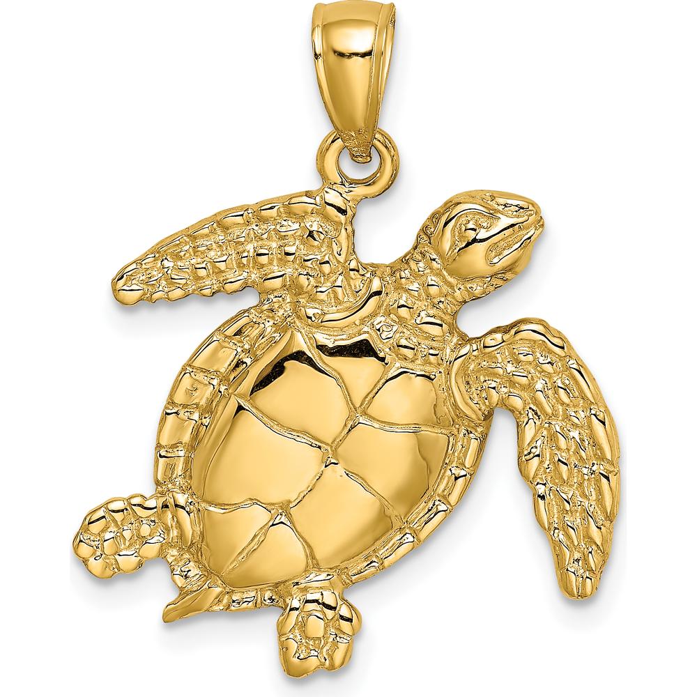 14K Yellow Gold Swimming Sea Turtle Pendant with Polished and Textured Detailing by Oro Pregiato