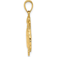 14K Yellow Gold Swimming Sea Turtle Pendant with Polished and Textured Detailing by Oro Pregiato