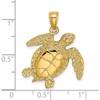 14K Yellow Gold Swimming Sea Turtle Pendant with Polished and Textured Detailing by Oro Pregiato