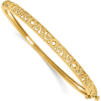 14K Yellow Gold Swirl Design Hinged Oval Bangle Mounting with Round Stone Settings - Holds 0.75 Carat Total Weight by Oro Pregiato