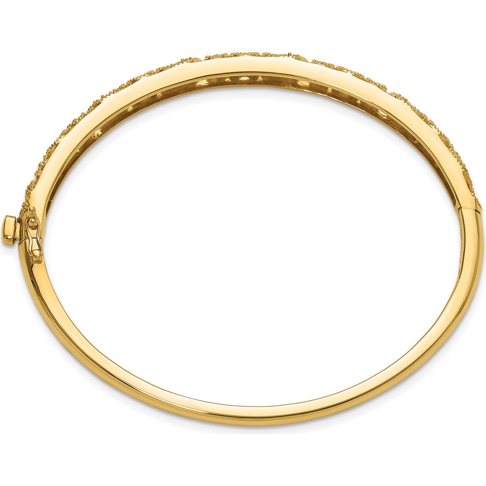 14K Yellow Gold Swirl Design Hinged Oval Bangle Mounting with Round Stone Settings - Holds 0.75 Carat Total Weight by Oro Pregiato