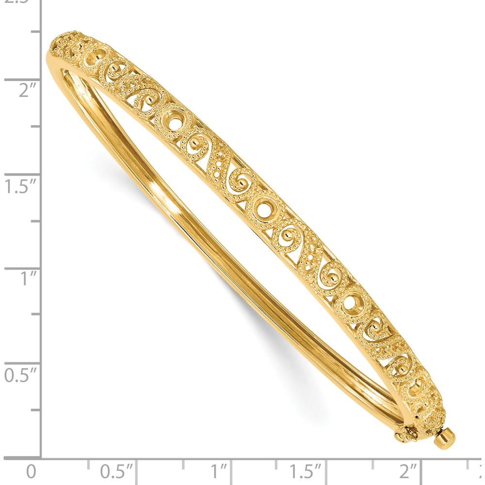 14K Yellow Gold Swirl Design Hinged Oval Bangle Mounting with Round Stone Settings - Holds 0.75 Carat Total Weight by Oro Pregiato