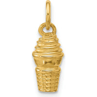 14K Yellow Gold Swirl Ice Cream Cone Charm - Playful Pendant by Oro Pregiato