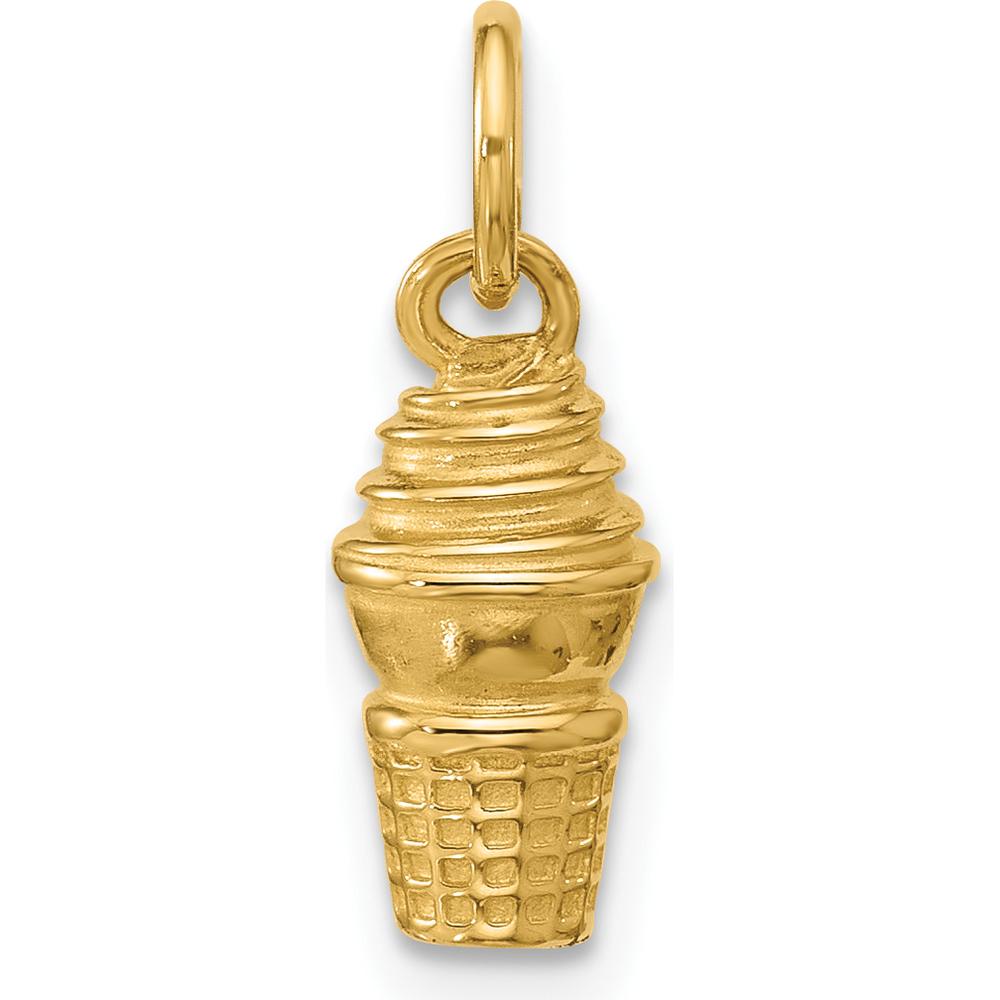 14K Yellow Gold Swirl Ice Cream Cone Charm - Playful Pendant by Oro Pregiato