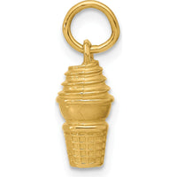 14K Yellow Gold Swirl Ice Cream Cone Charm - Playful Pendant by Oro Pregiato