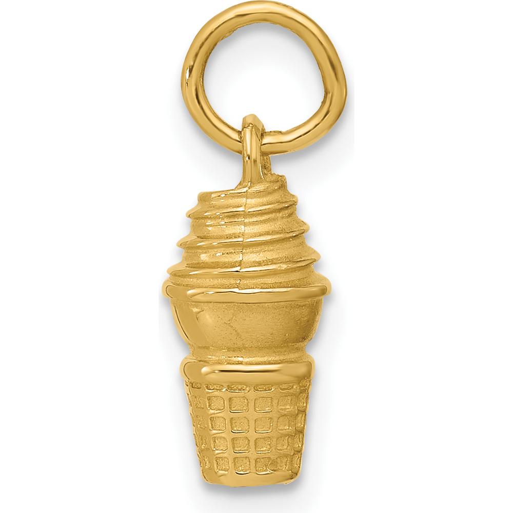 14K Yellow Gold Swirl Ice Cream Cone Charm - Playful Pendant by Oro Pregiato