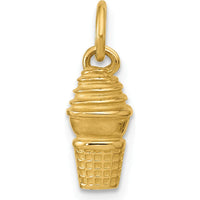 14K Yellow Gold Swirl Ice Cream Cone Charm - Playful Pendant by Oro Pregiato