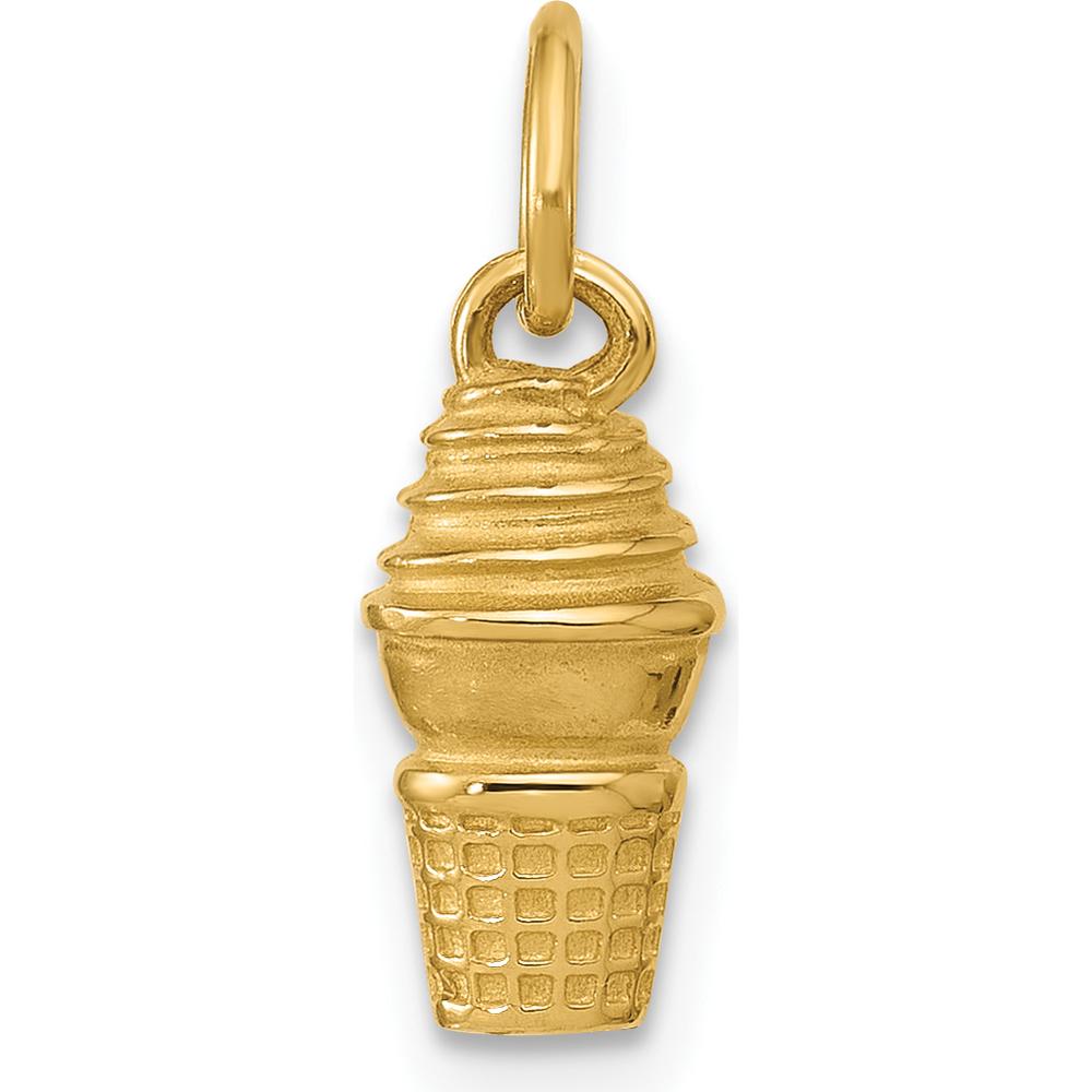14K Yellow Gold Swirl Ice Cream Cone Charm - Playful Pendant by Oro Pregiato