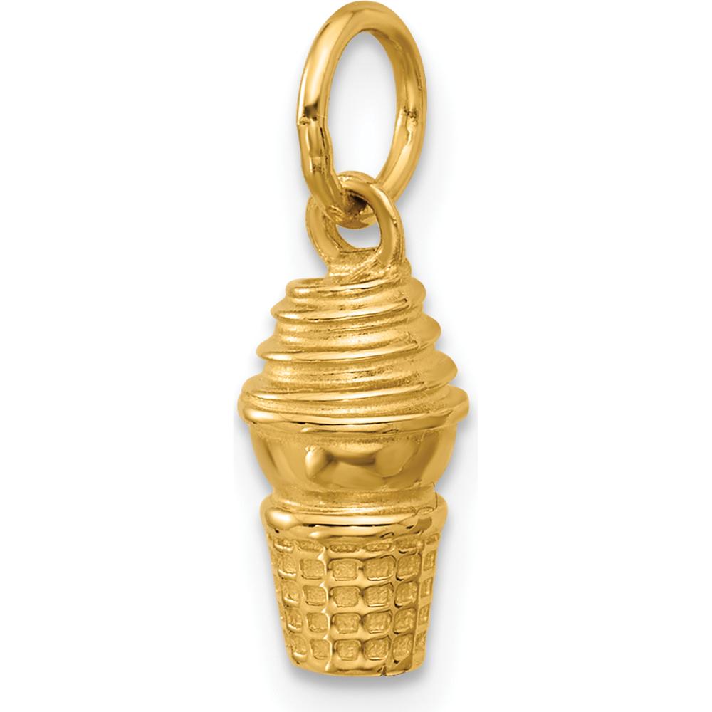 14K Yellow Gold Swirl Ice Cream Cone Charm - Playful Pendant by Oro Pregiato