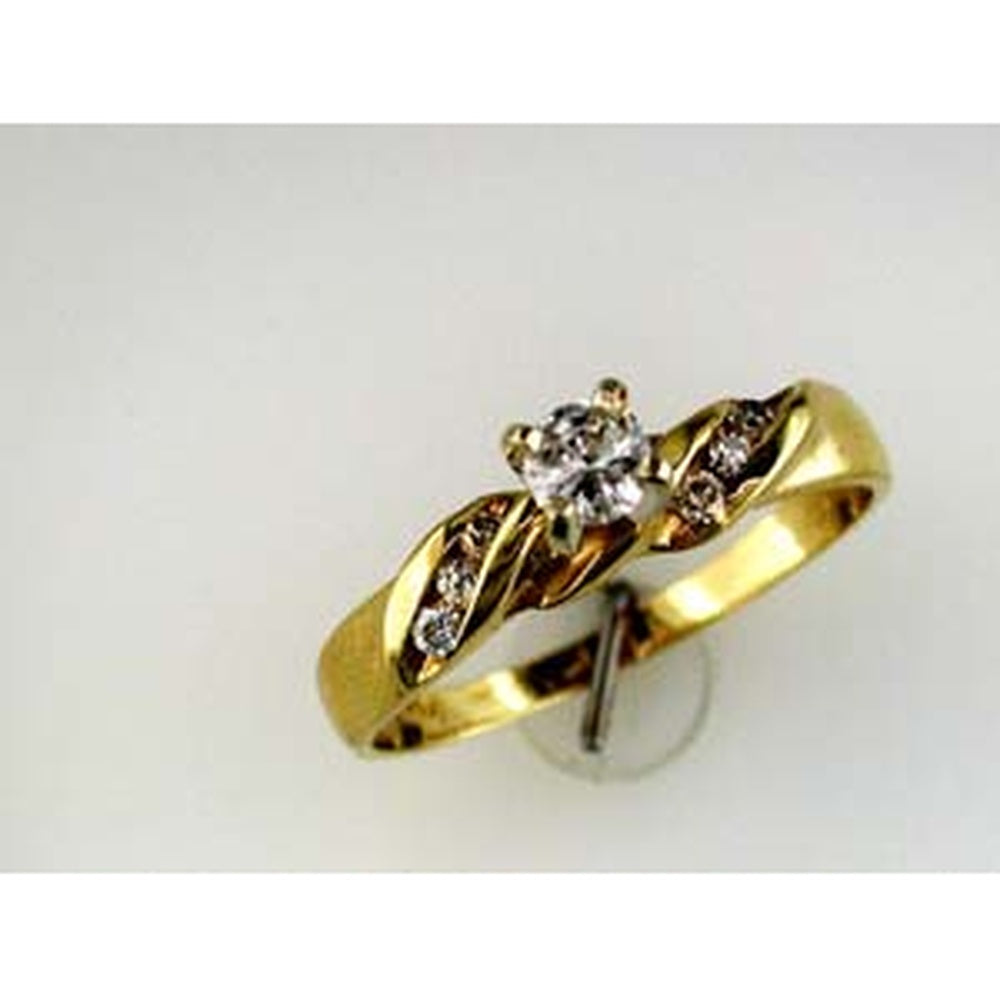14K Yellow Gold Swirl Motif Engagement Ring with Round Cut Center Diamond and Diamond Accented Band - 0.33 Carat Total Diamond Weight - Royal Jewelry