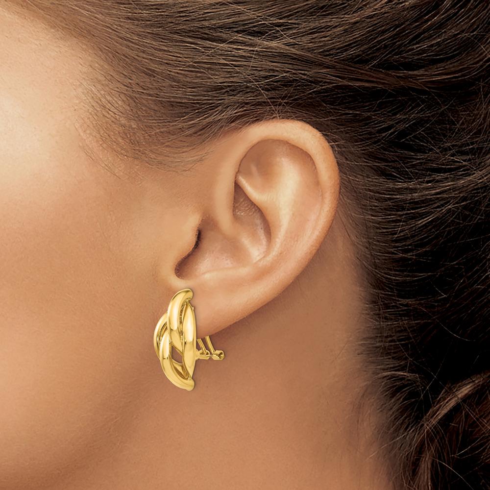 14K Yellow Gold Swirl Omega Back Drop Earrings - Polished Finish by Oro Pregiato