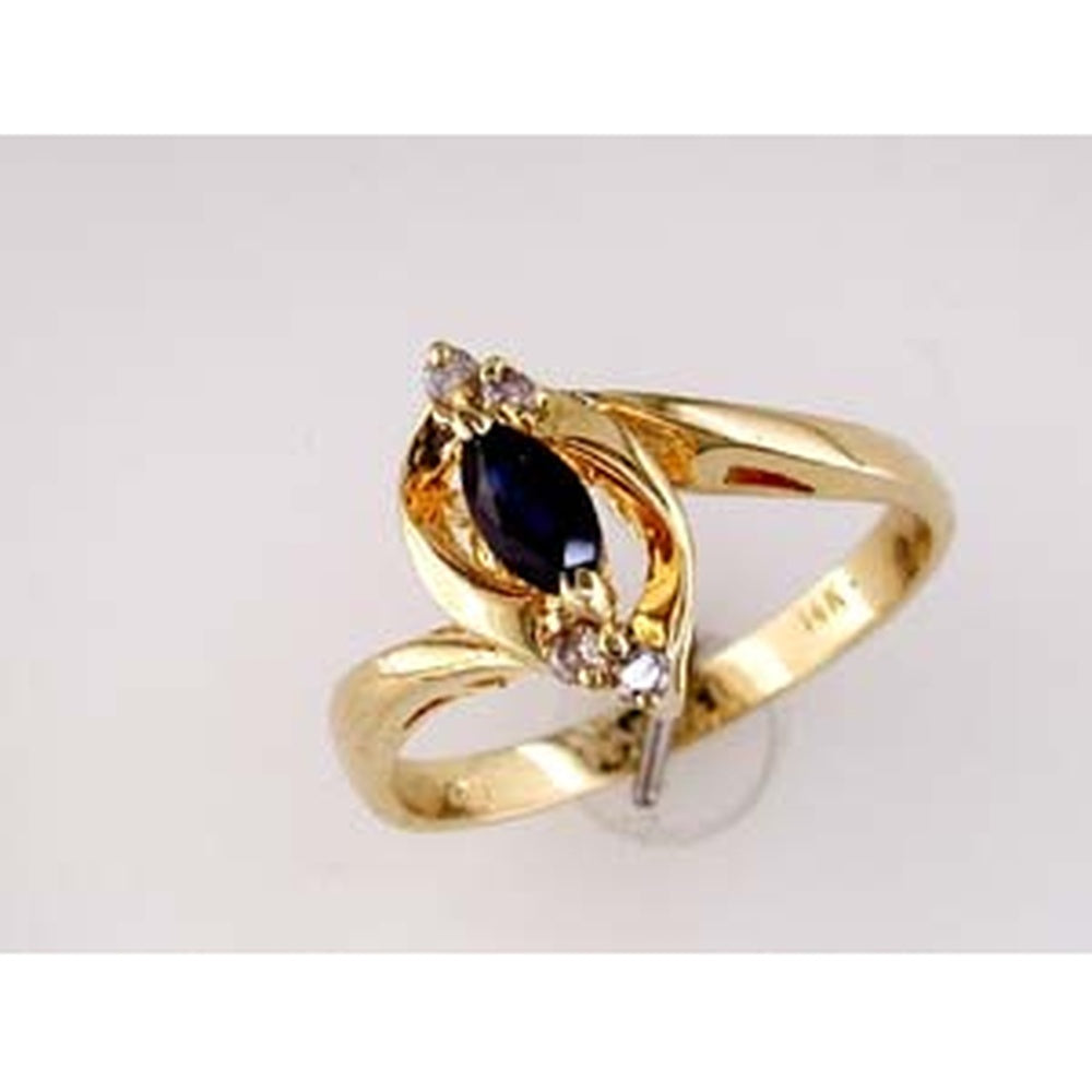 14K Yellow Gold Swirl Ring with Marquise-Cut Color Stone and Round Diamond Accents - 0.08 Carat Total Diamond Weight - Royal Jewelry