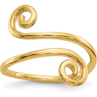 14K Yellow Gold Swirl Toe Ring - Polished Finish, Solid Design, 16mm Top Length by Oro Pregiato