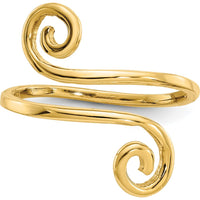 14K Yellow Gold Swirl Toe Ring - Polished Finish, Solid Design, 16mm Top Length by Oro Pregiato