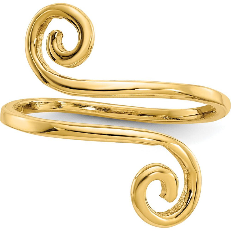 14K Yellow Gold Swirl Toe Ring - Polished Finish, Solid Design, 16mm Top Length by Oro Pregiato