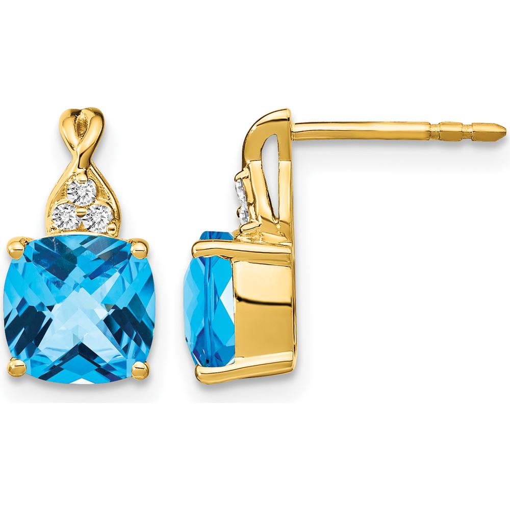 14K Yellow Gold Swiss Blue Topaz and Diamond Drop Earrings - 1.68 Carat Total Gem Weight by Oro Pregiato
