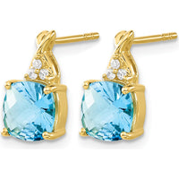 14K Yellow Gold Swiss Blue Topaz and Diamond Drop Earrings - 1.68 Carat Total Gem Weight by Oro Pregiato