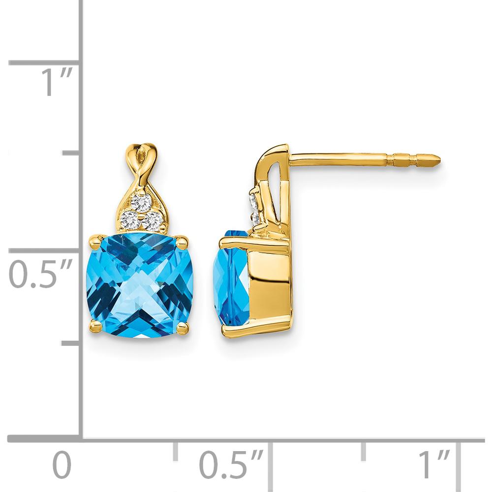 14K Yellow Gold Swiss Blue Topaz and Diamond Drop Earrings - 1.68 Carat Total Gem Weight by Oro Pregiato