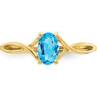 14K Yellow Gold Swiss Blue Topaz Birthstone Ring - 0.55 Carat Oval Topaz by Oro Pregiato