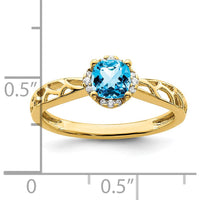 14K Yellow Gold Swiss Blue Topaz Cushion Cut Diamond Ring with 0.63 Carat Topaz and 0.024 Carat Diamonds by 0