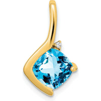 14K Yellow Gold Swiss Blue Topaz Cushion Cut Pendant with Diamond Accent - 2 Carat Total Gemstone Weight by Lumare Gioia