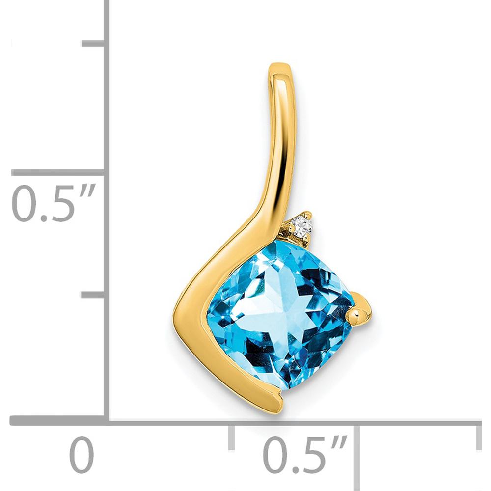 14K Yellow Gold Swiss Blue Topaz Cushion Cut Pendant with Diamond Accent - 2 Carat Total Gemstone Weight by Lumare Gioia
