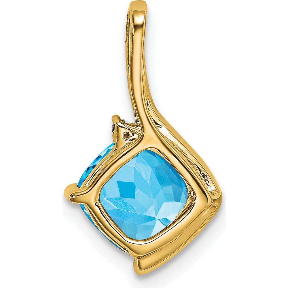 14K Yellow Gold Swiss Blue Topaz Cushion Cut Pendant with Diamond Accent - 2 Carat Total Gemstone Weight by Lumare Gioia