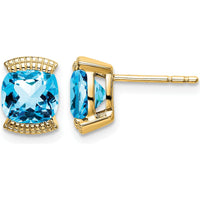 14K Yellow Gold Swiss Blue Topaz Cushion Cut Stud Earrings - 0.892 Carat Total Gem Weight by Monteluci Fine Jewelry