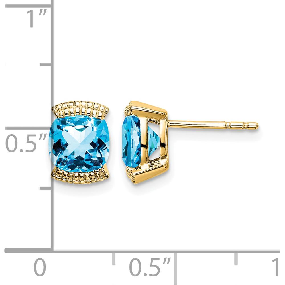 14K Yellow Gold Swiss Blue Topaz Cushion Cut Stud Earrings - 0.892 Carat Total Gem Weight by Monteluci Fine Jewelry