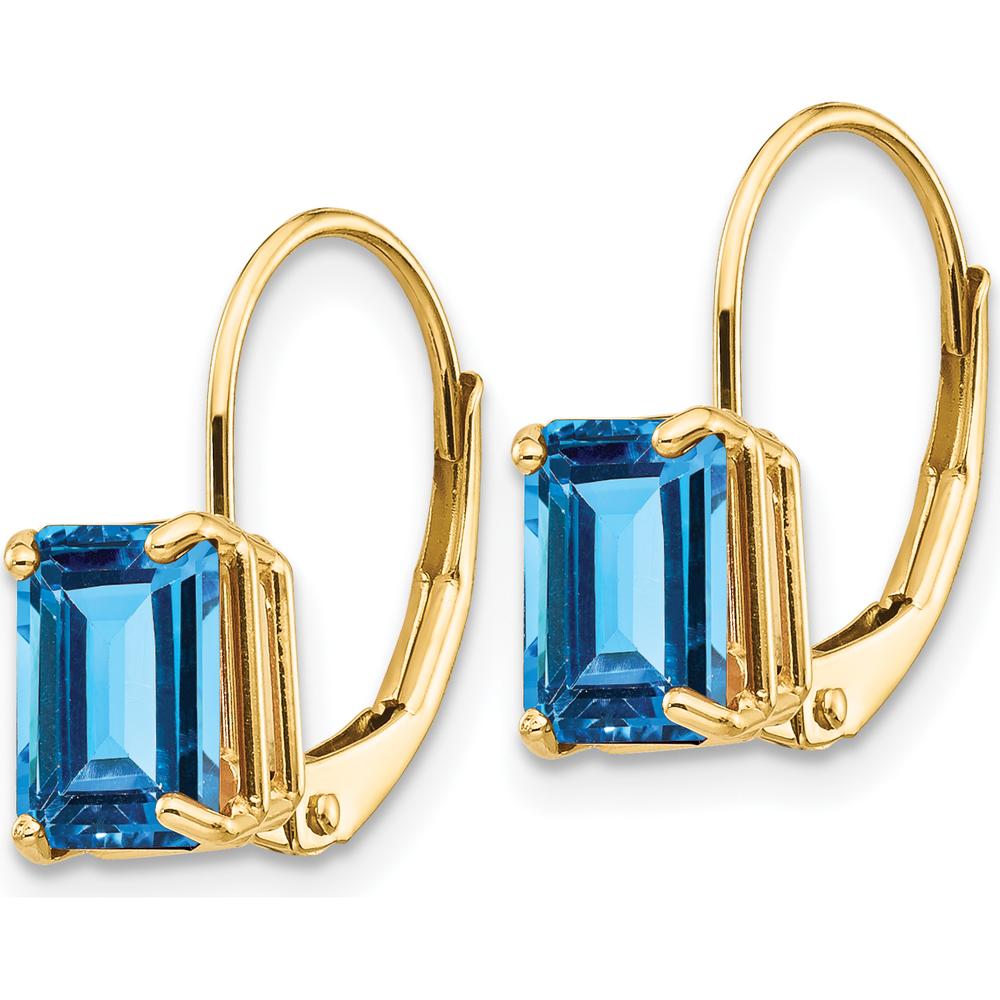 14K Yellow Gold Swiss Blue Topaz Leverback Earrings - 1.3 Carat Total Gem Weight by Monteluci Fine Jewelry