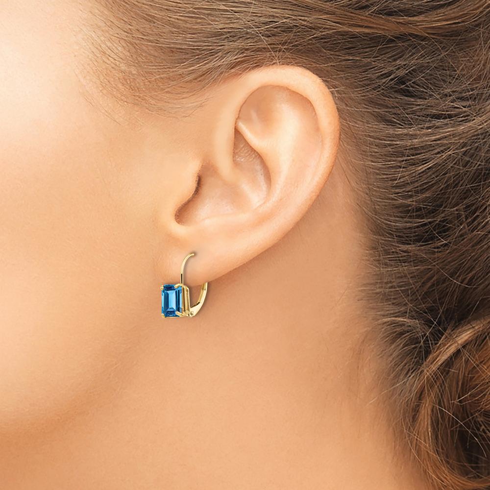 14K Yellow Gold Swiss Blue Topaz Leverback Earrings - 1.3 Carat Total Gem Weight by Monteluci Fine Jewelry